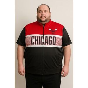 Vintage‎ NBA Chicago Bulls Short Sleeve Zip Up Jacket Red Black 2XL Basketball